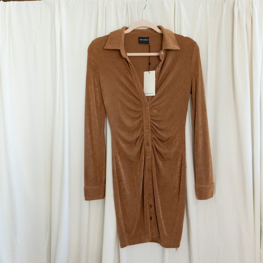 MIOU MUSE puckered metallic gold dress